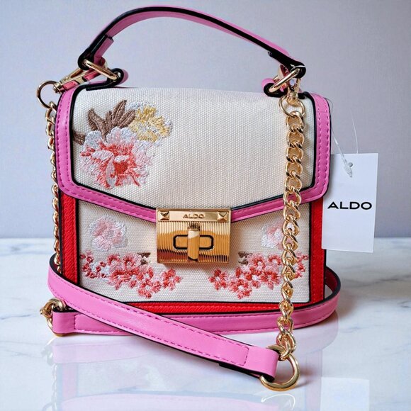 Aldo Handbags - Aldo Pink/Red/Beige Floral Canvas Mini Crossbody NWT